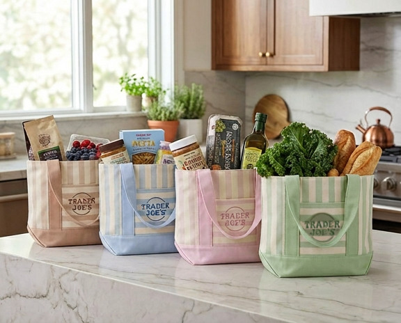Trader Joe’s Mini Pastel Stripe Canvas Tote Bag Limited Edition Set Of 4 11x11x6