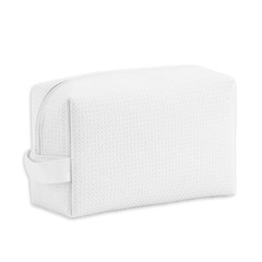 DYSHAYEN Waffle Makeup Pouch Bag, Small Travel 9″ x 3.5″ x 5.5″, White