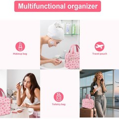Chicarries Small Makeup Bag for Purse Cute Corduroy Cosmetic Flower bow pink