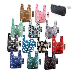 Reusable Grocery Bags Foldable 12 Animal-red Teal Black Navy Gray Pink Blue