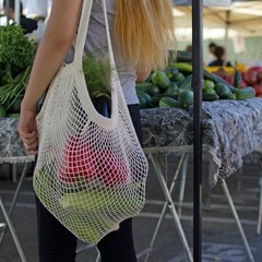 Organic Cotton Heavy Duty Double Handle String Bag; Blue 2 Pack
