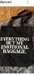 IL Makiage Black Canvas Foldable Tote Bag Medium Modern Text Pattern