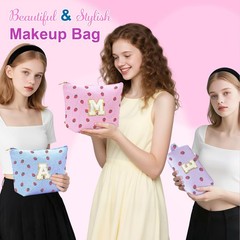 YILANCOL Personalized Initial Makeup Bag,Strawberry Print Pink Strawberry