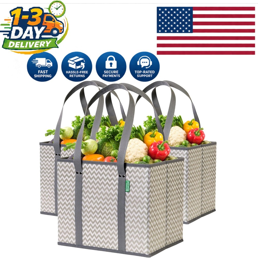 Versatile Chevron Reusable Shopping Bags – 3 Pack, Reinforced & Lightweight