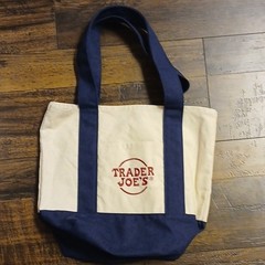 Trader Joe’s Canvas Foldable Reusable Shopping Bag Beige Blue Colour Block
