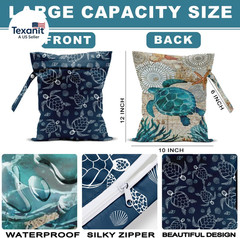 2Pcs Turtle Wet Bag 12X10 Inch, Starfish Waterproof Reusable Wet Dry Bags, Sea W