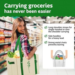 Durable Reusable Shopping Tote Bags – 3 Pack, 65 lb Capacity, Easy to Clean