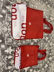 2 Lululemon Red And White Logo Reusable Shopping Bags 1 Large 1 Small New