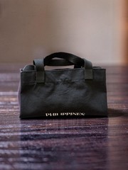 PHILIPPINES Fabric Tote Bag Black/Beige Print 22×15.5×4.5 Reusable Foldable