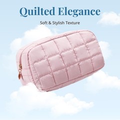 LOVELYWIND Makeup Bag, Quilted Puffy Travel Toiletry Bag with Pink