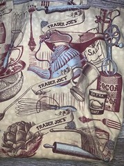 Trader Joe’s Reusable Canvas tote tan red brown baking theme Mint Made In USA