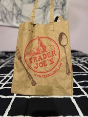 Trader Joe’s 2pc Canvas Medium Reusable Tote Bags Brown Paper & Black/Red