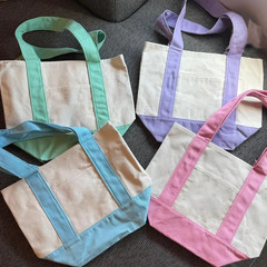 Mini Pastel Canvas Tote Bag Reusable Grocery Shopping Bag Small Eco-Friendly