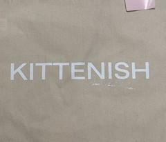 Kittenish Beige Canvas Foldable Reusable Shopping Bag Medium Text Pattern