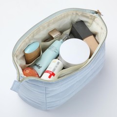 Ms. Pen- Aesthetic Quilted Makeup Bag for Women, Dusty Blue, Puffy Blue
