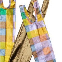 BAGGU MADRAS PLAID METALLIC REUSABLE WINE BAG GOLD PURPLE NWOT