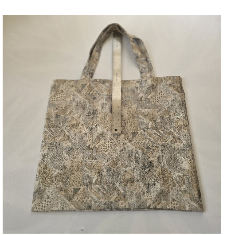 Geometric Pattern Foldable Fabric Reusable Shopping Bag Medium Beige Gray