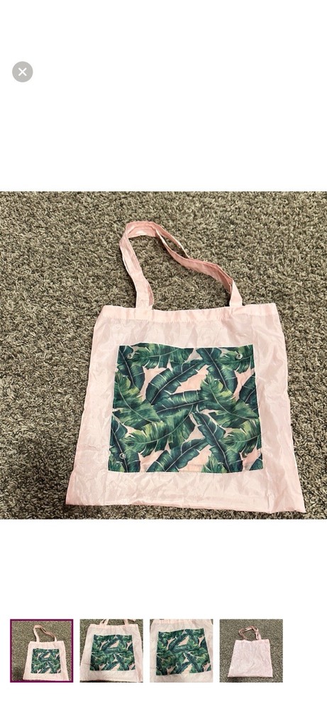 Pink Green All-Over Leaf Foldable Reusable Shopping Bag Nylon
