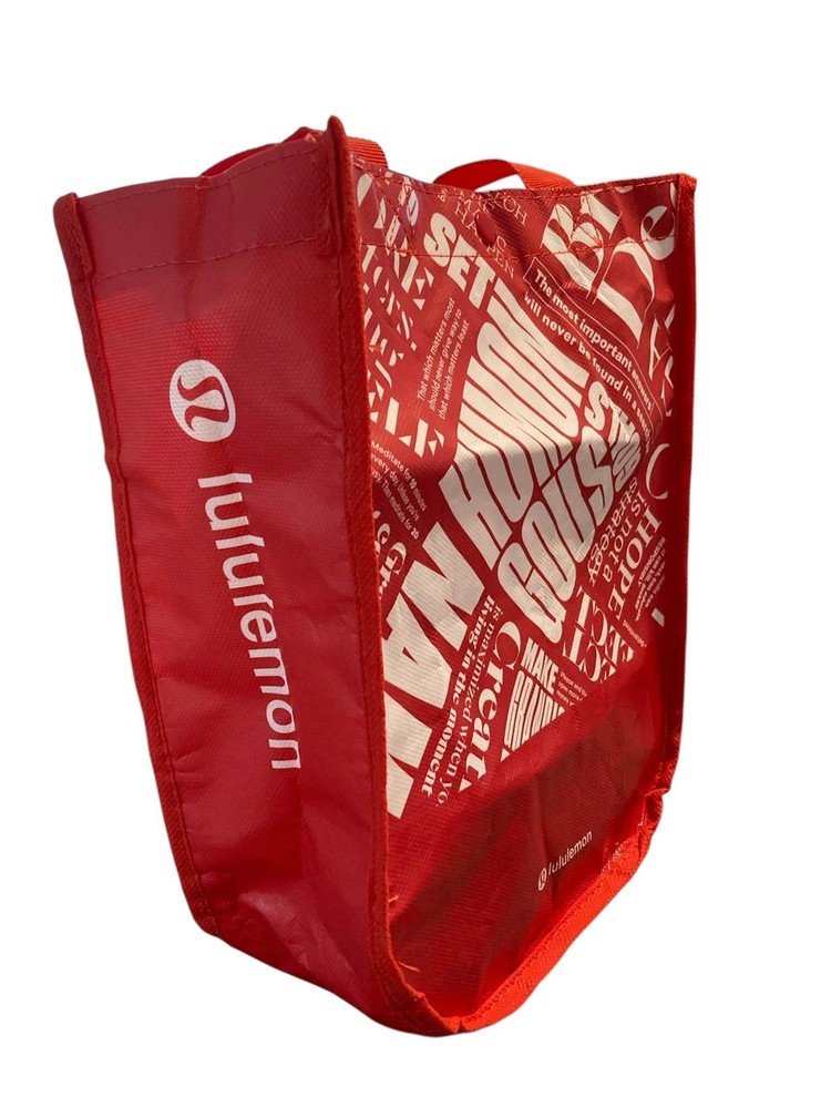 Lululemon Reusable Shopping Bag Handle Tote Red White Small Snap 11”x 9”