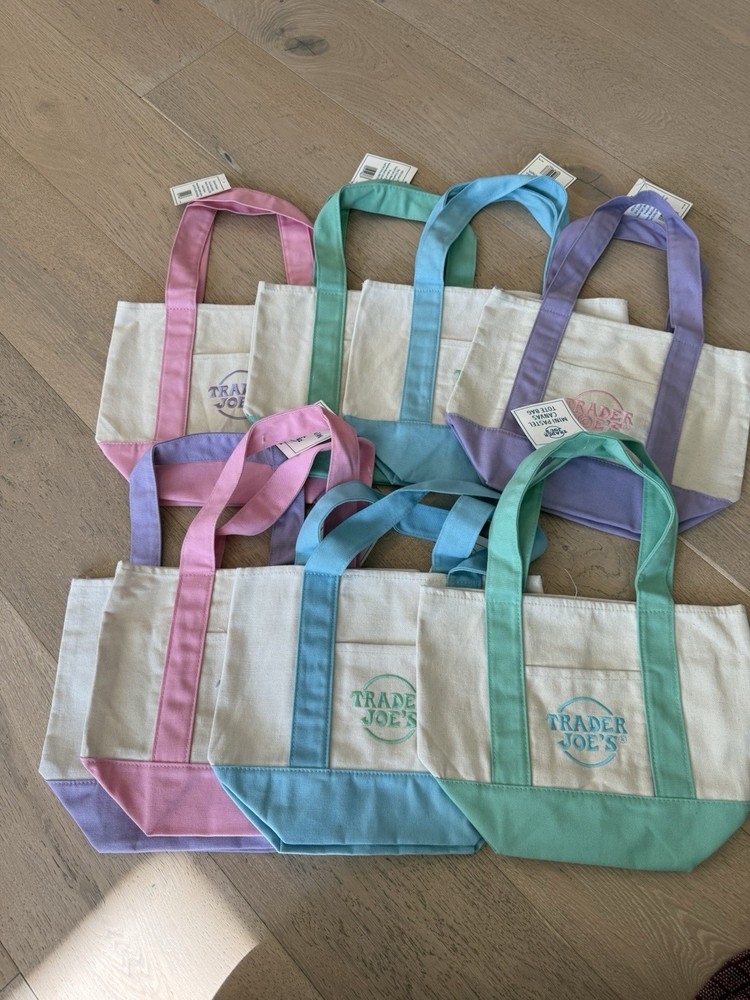 8x Trader Joe’s Mini Pastel Canvas Tote Bag Set Of 8 NWT Blue Green Pink Purple