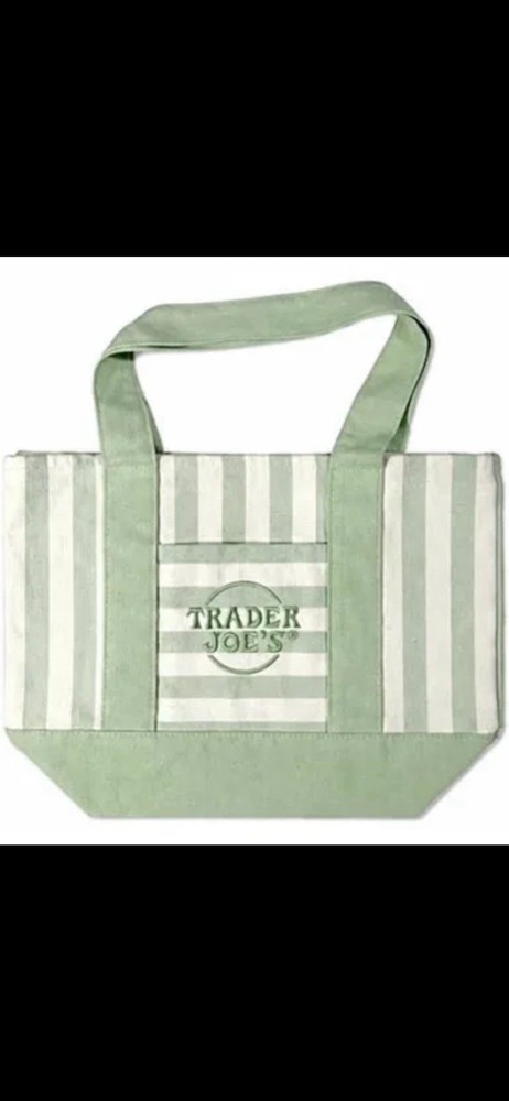 Trader Joe’s Green & White Striped Reusable Tote Bag 13x11x6 New