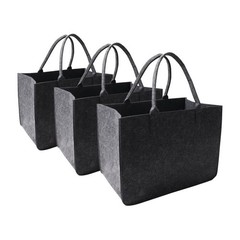 MEIANJU Felt Tote Bag, Large16 x12 x 10″ Reusable Bags Dark Grey 3pcs Heavy D…