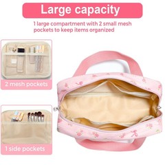 Chicarries Small Makeup Bag for Purse Cute Corduroy Cosmetic Flower bow pink