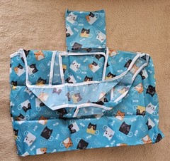 Reusable Blue/Cat Theme Grocery Shopping Bags Foldable Large Cute Groceries Bags