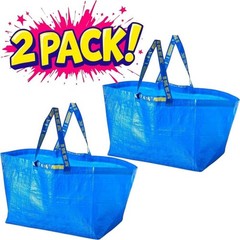 IKEA FRAKTA Large Blue 19 Gallon Shopping Bags 2 Pack Durable Reusable Totes