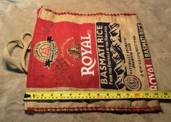 2 Royal Basmati Rice Repurposed Recycled Zipper Closure Burlap Bags Rustic Decor