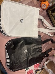 Lot Of 2~Lululemon Small Reusable Shopping Tote Lunch Bag Black & white
