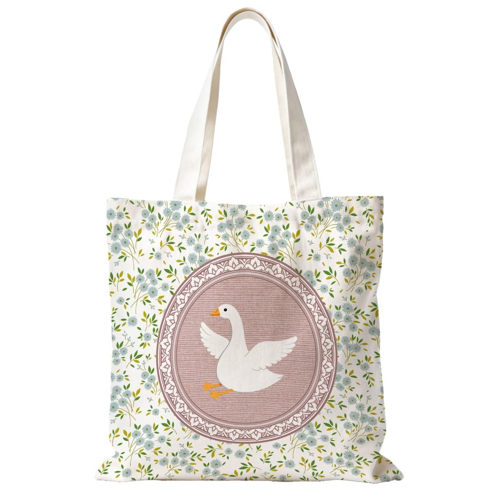 Vintage Pink Goose Flower Tote Bag, Goose Gifts for Women Canvas Tote Bags, C…