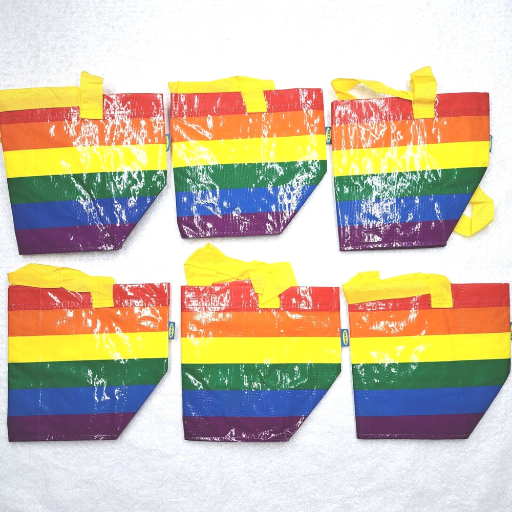 6 New IKEA Storstomma Small Rainbow LGBTQ Pride Tote Grocery Gift Bags