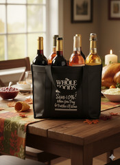 🖤 Whole Foods Market Black Wine Tote Bag 6 Bottle Reusable Carrier Grocery