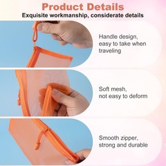 BEIQIYA 3pcs Mini Mesh Makeup Bags, Small Zipper 3pcs-Orange & Pink & Blue