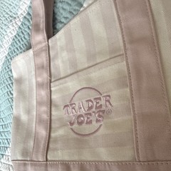 Trader Joe’s Canvas Striped Tote Bag Pink/Beige Authentic New