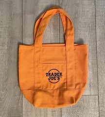 Trader Joes Orange Mini Tote Reusable Shopping Bag Embroidered Logo