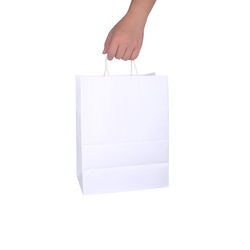 200 Pack – Medium White Kraft Paper Bags with Handles [10x5x13 Inches]