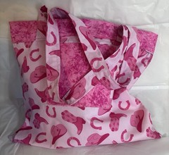 Pink & White All-Over Print Cotton Large Reusable Tote Bag 15×16 in