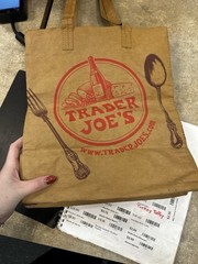 Trader Joe’s Brown Reusable Shopping Bag Logo Pattern 12x6x14 in