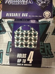 (4) Marvel Black Panther Wakanda Forever Reusable Bag Holds 4 Bags Groceries
