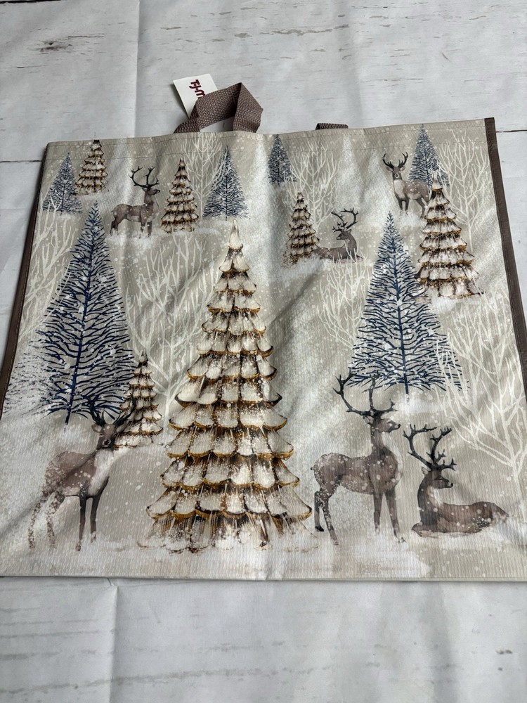 TJMaxx Shopping Bag Colorful Rustic Deer And Trees Reusable Tote Bag 18×19.5