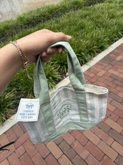 Trader Joe’s Striped Mini Canvas Tote Bag, Green/White Stripe
