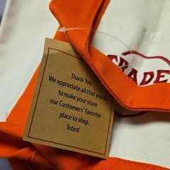 Trader Joe’s Mini Canvas SPECIAL ED. CREW Bag Tote, Small Orange/White Reusable
