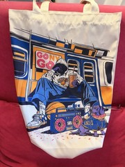 New York Knicks NBA Tote Bag Dunkin Subway Artwork Beige Blue Orange Basketball