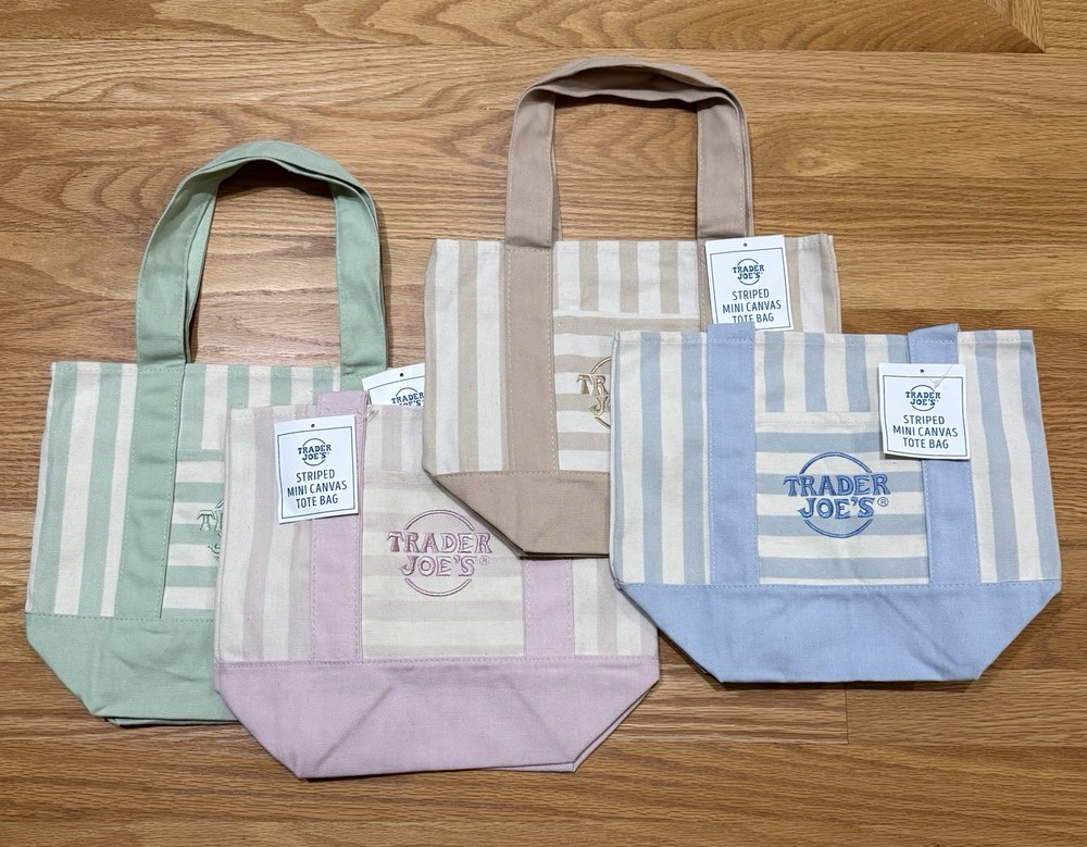 Trader Joe’s New!!! Authentic STRIPED Pastel Mini Tote Bag Set (4 Colors, NWT)