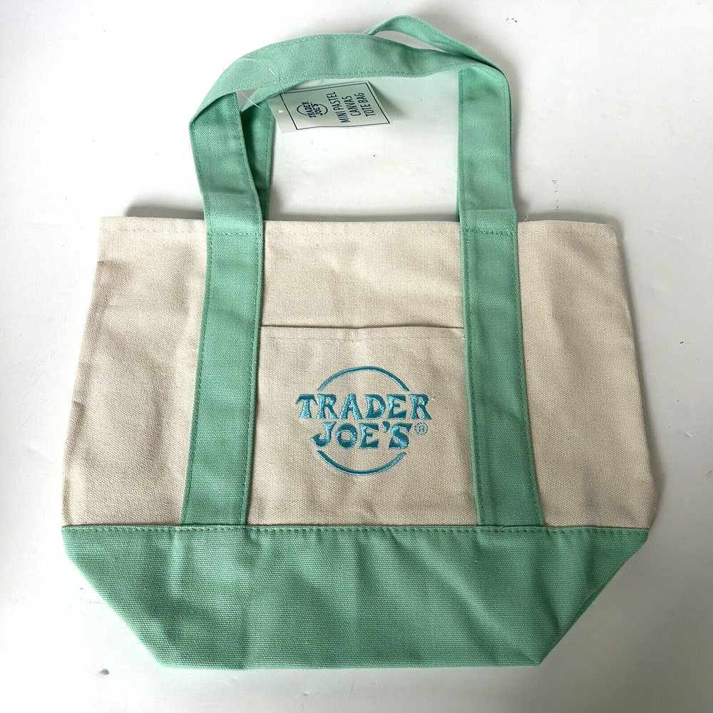 Trader Joe’s Mini Pastel Canvas Tote Bag Light Green New With Tag Easter Spring