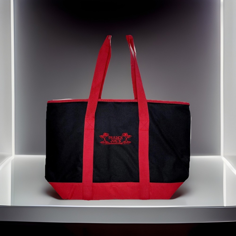 Trader Joe’s Reusable Shopping Bag Black Red Solid/Plain Pattern cooler bag