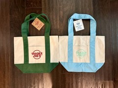 Trader Joes Totes 2 Bags! NWT 1 Blue, 1 Green Canvas