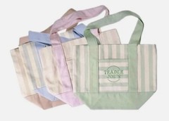 Trader Joe’s MINI PASTEL STRIPE CANVAS TOTE BAGS SET Of 4 Pink Blue Green Beige!